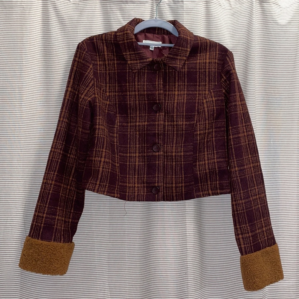 🎉3 items for $20! Burgundy Plaid Teddy Jacket